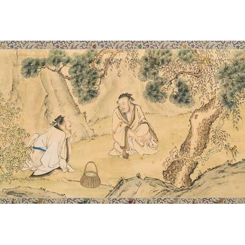 381 - Feng Chaoran é¦®è¶ç¶ (1882-1954): 'Two sages under a pine tree', ink and colours on silk, dated 19... 