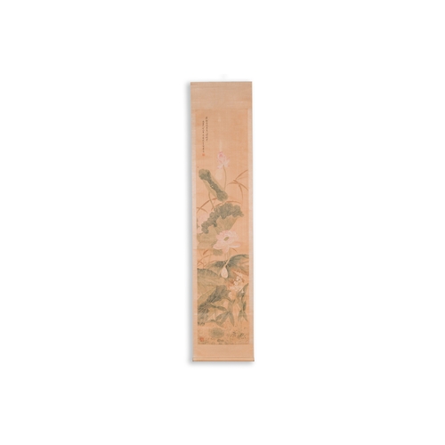 382 - Yu Li æé°( 1862-1922): Three scrolls with rocks and flowers, ink and colours on silk, dated 1906D... 