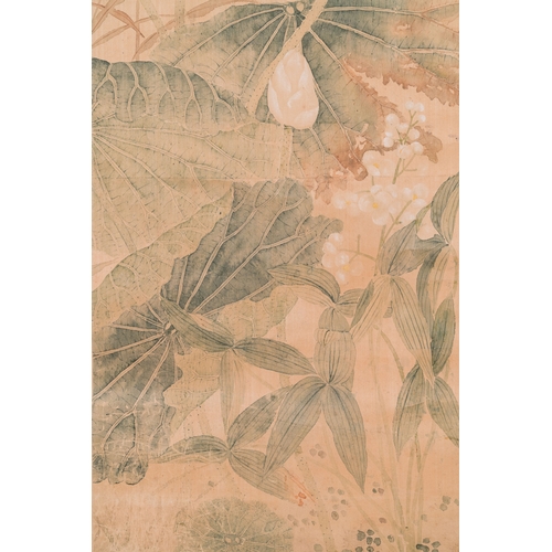 382 - Yu Li æé°( 1862-1922): Three scrolls with rocks and flowers, ink and colours on silk, dated 1906D... 