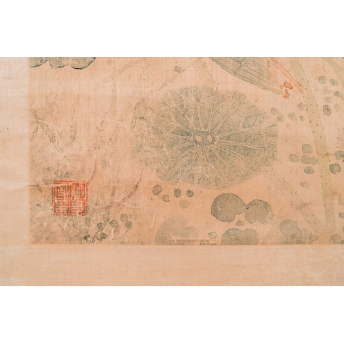 382 - Yu Li æé°( 1862-1922): Three scrolls with rocks and flowers, ink and colours on silk, dated 1906D... 