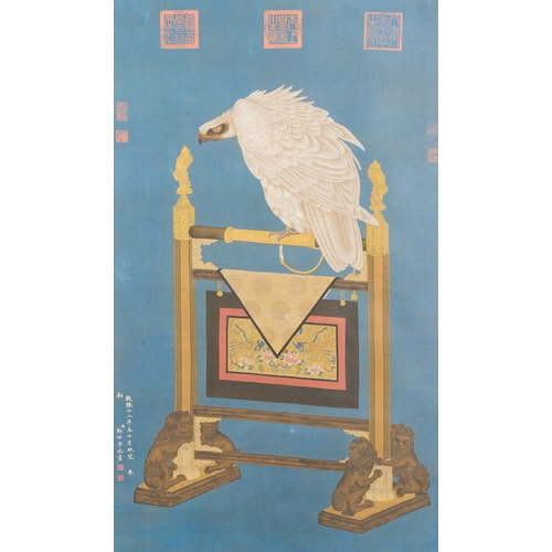 386 - Follower of Giuseppe Castiglione éä¸å¯§ (1688-1766): 'Eagle', ink and colours on paper, dated 174... 