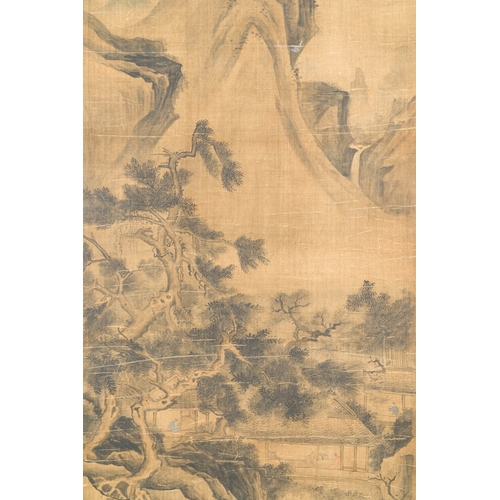 387 - Follower of Zhu Derun æ±å¾·æ½¤ (1294-1365): 'Mountainous landscape', ink on silk, dated 1364Descrip... 