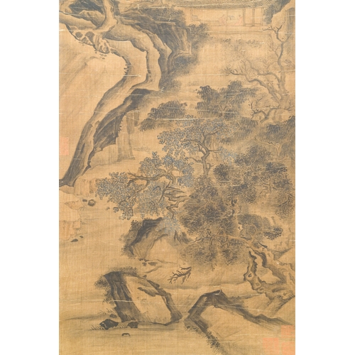 387 - Follower of Zhu Derun æ±å¾·æ½¤ (1294-1365): 'Mountainous landscape', ink on silk, dated 1364Descrip... 