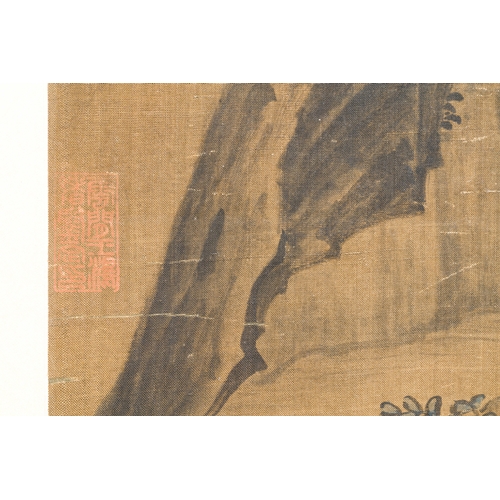 387 - Follower of Zhu Derun æ±å¾·æ½¤ (1294-1365): 'Mountainous landscape', ink on silk, dated 1364Descrip... 