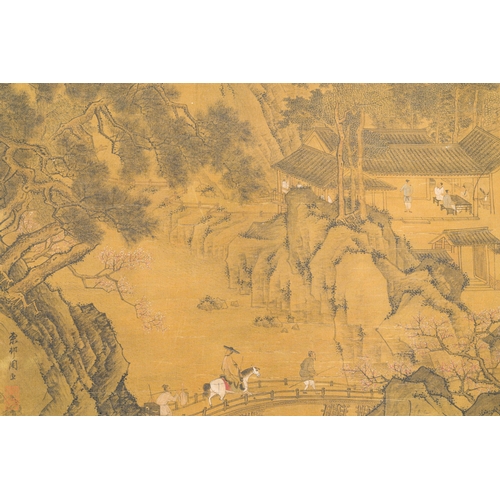 393 - Zhou Chen å¨è£ (1460-1535): 'Mountainous landscape', ink on silkDescription:Dim.: 263 x 77,5 cm (t... 