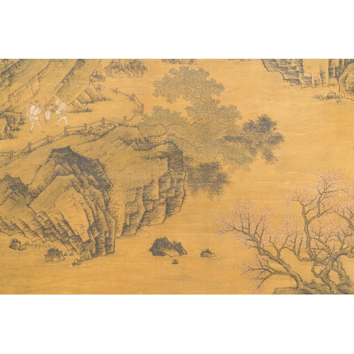 393 - Zhou Chen å¨è£ (1460-1535): 'Mountainous landscape', ink on silkDescription:Dim.: 263 x 77,5 cm (t... 