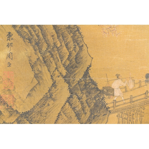 393 - Zhou Chen å¨è£ (1460-1535): 'Mountainous landscape', ink on silkDescription:Dim.: 263 x 77,5 cm (t... 