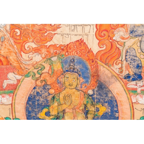 395 - A silk thangka depicting Mahakala, Tibet, 19th C.Description:Dim.: 79 x 78 cm (the frame)Dim.: 64,5 ... 