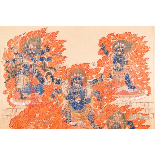 395 - A silk thangka depicting Mahakala, Tibet, 19th C.Description:Dim.: 79 x 78 cm (the frame)Dim.: 64,5 ... 