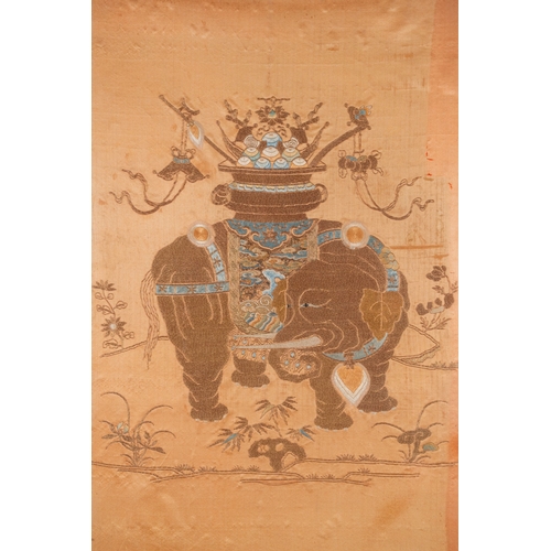 406 - A Chinese metallic thread-embroidered silk brocade chair cover, QianlongDescription:Dim.: 157 x 56 c... 