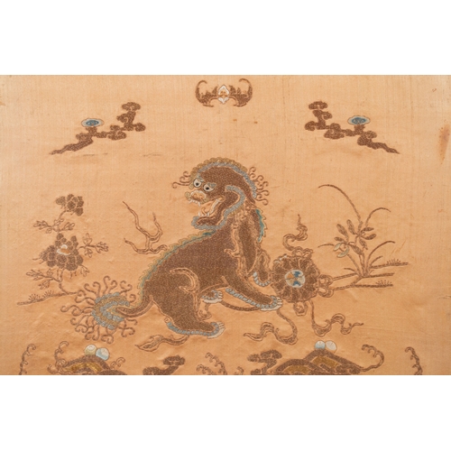 406 - A Chinese metallic thread-embroidered silk brocade chair cover, QianlongDescription:Dim.: 157 x 56 c... 