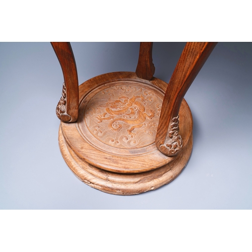 408 - A Chinese huanghuali wood circular incense stand with mythic animals, 'xiangji', MingDescription:H.:... 