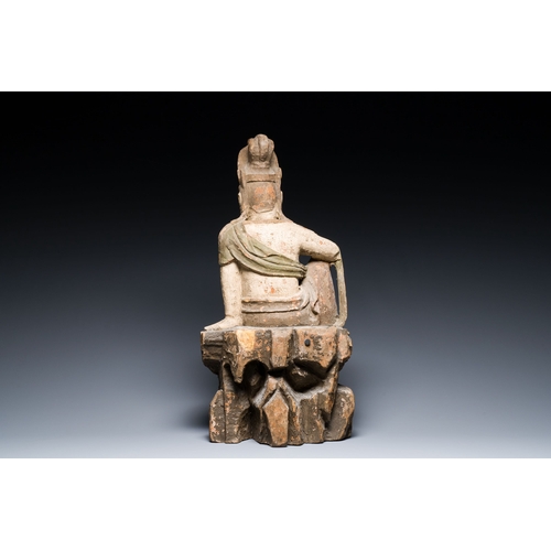 409 - A Chinese polychromed wood sculpture of Guanyin, probably MingDescription:H.: 56,5 cm Provenance:- A... 