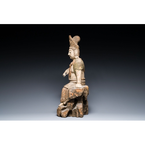 409 - A Chinese polychromed wood sculpture of Guanyin, probably MingDescription:H.: 56,5 cm Provenance:- A... 