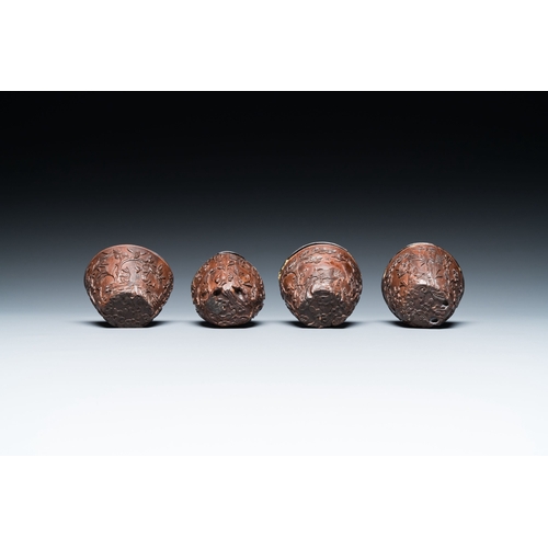 414 - Four Chinese silver-lined coconut cups, Wang Hengxin çæé¦¨ mark, 19/20th C.Description:H.: 5 cm ... 