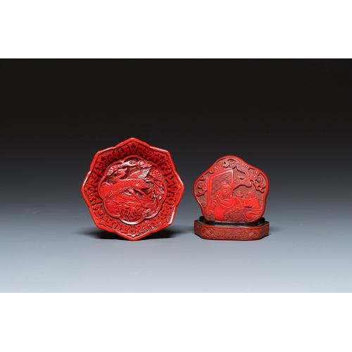 426 - A fine Chinese red cinnabar lacquer box and cover and a saucer, 18/19th C. and RepublicDescription:L... 