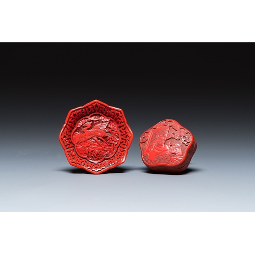 426 - A fine Chinese red cinnabar lacquer box and cover and a saucer, 18/19th C. and RepublicDescription:L... 