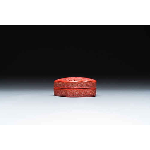 426 - A fine Chinese red cinnabar lacquer box and cover and a saucer, 18/19th C. and RepublicDescription:L... 