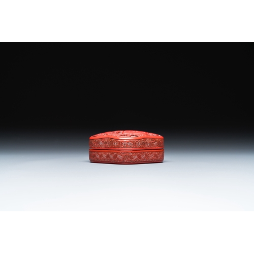 426 - A fine Chinese red cinnabar lacquer box and cover and a saucer, 18/19th C. and RepublicDescription:L... 