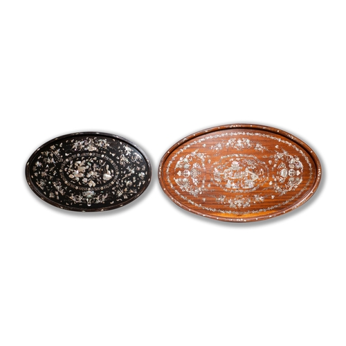 431 - Two very large Chinese mother-of-pearl-inlaid wooden trays, 19th C.Description:Dim.: 81,5 x 49 cmDim... 