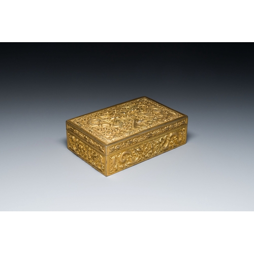 436 - A Chinese rectangular gilt silver 'dragons' box for the Vietnamese market, He Sheng åç seal mark... 