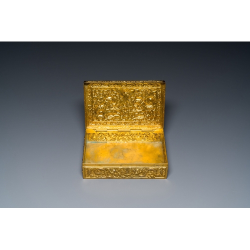 436 - A Chinese rectangular gilt silver 'dragons' box for the Vietnamese market, He Sheng åç seal mark... 