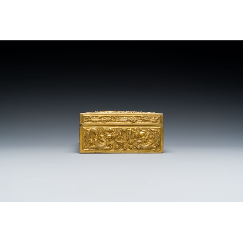 436 - A Chinese rectangular gilt silver 'dragons' box for the Vietnamese market, He Sheng åç seal mark... 