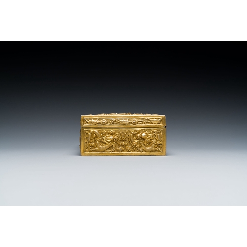 436 - A Chinese rectangular gilt silver 'dragons' box for the Vietnamese market, He Sheng åç seal mark... 