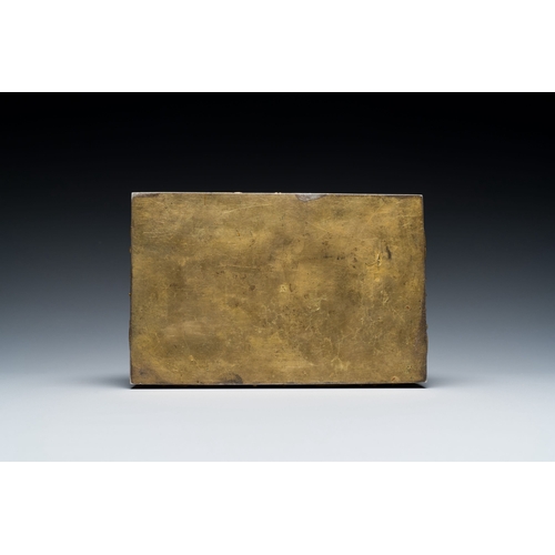 436 - A Chinese rectangular gilt silver 'dragons' box for the Vietnamese market, He Sheng åç seal mark... 