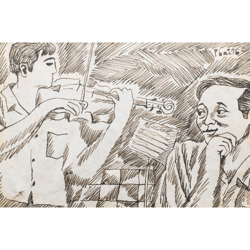 437 - Bui Xuan Phai (1920-1988): 'RÃªverie', ink on paper, dated 1976 and 'Portrait of Van Duong Thanh', m... 