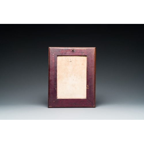 441 - A polychrome Bien Hoa plaque, Vietnam, 20th C.Description:Dim.: 32 x 24,5 cm (the wooden frame)Dim.:... 