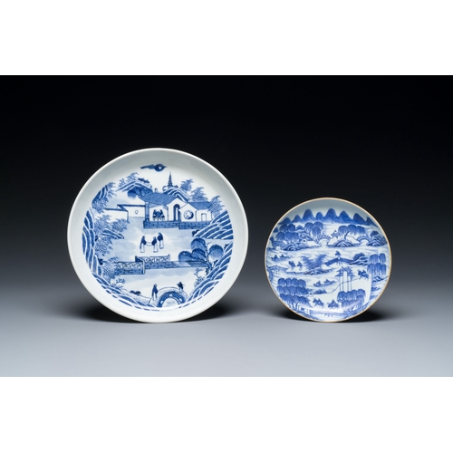 453 - Two Chinese blue and white 'Bleu de Hue' plates for the Vietnamese market, Ngoan Ngoc and Noi Phu Th... 