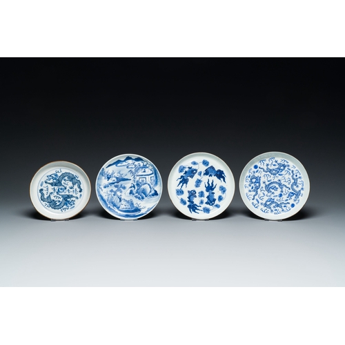 461 - Four Chinese blue and white 'Bleu de Hue' plates and a bowl for the Vietnamese market, various marks... 