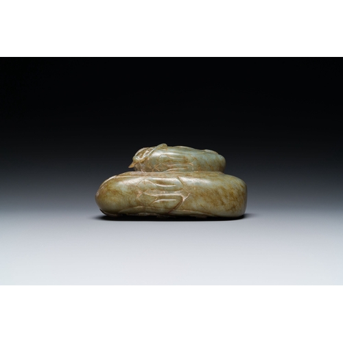 467 - A Chinese celadon jade group of two mandarin ducks, MingDescription:Dim.: 18 x 10 x 8,5 cm Provenanc... 