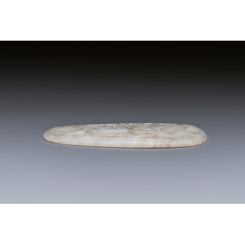 480 - A Chinese reticulated white jade plaque, QingDescription:Dim.: 10,5 x 6,5 cmCondition reports:Please... 