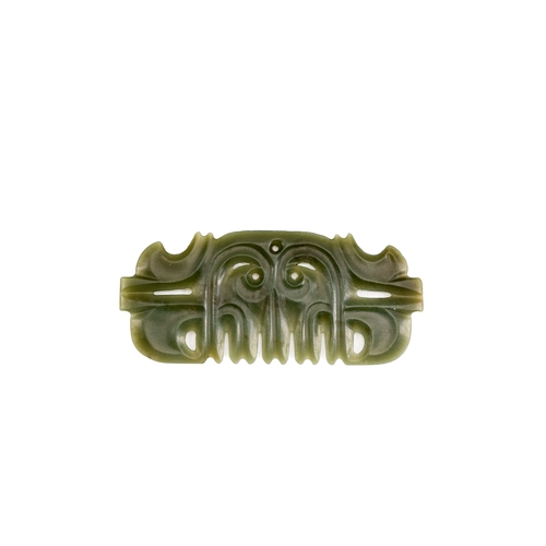 486 - A Chinese spinach jade pendant in Hongshan-style, QingDescription:L.: 13 cm Provenance:An old French... 