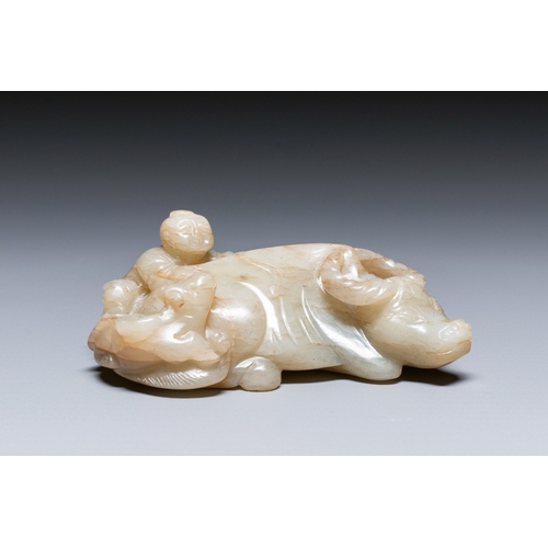 487 - A Chinese jade 'boy on a buffalo' group, QingDescription:L.: 8,5 cmCondition reports:Please contact ... 