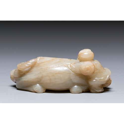 487 - A Chinese jade 'boy on a buffalo' group, QingDescription:L.: 8,5 cmCondition reports:Please contact ... 