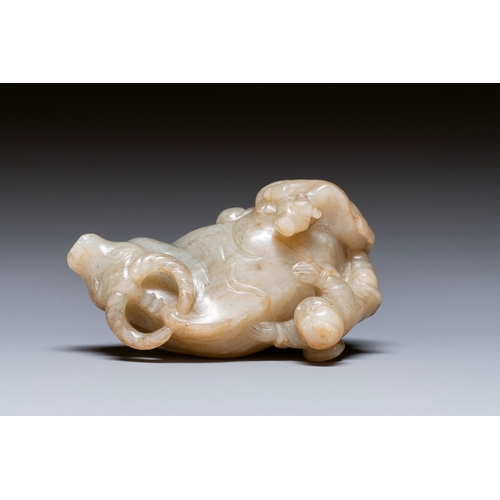 487 - A Chinese jade 'boy on a buffalo' group, QingDescription:L.: 8,5 cmCondition reports:Please contact ... 