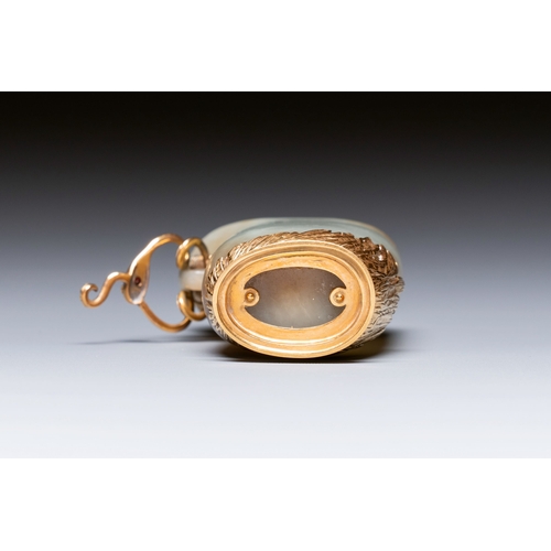 489 - A Chinese jade rhyton with 18k gold mount, 19th C.Description:H.: 7,5 cmCondition reports:Please con... 