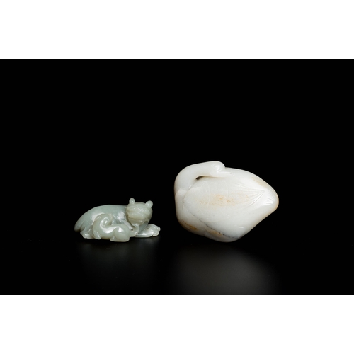 493 - Two Chinese white and celadon jade carvings of a goose and of a lion with cub, QingDescription:Dim.:... 