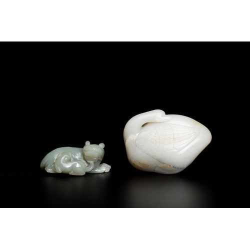 493 - Two Chinese white and celadon jade carvings of a goose and of a lion with cub, QingDescription:Dim.:... 