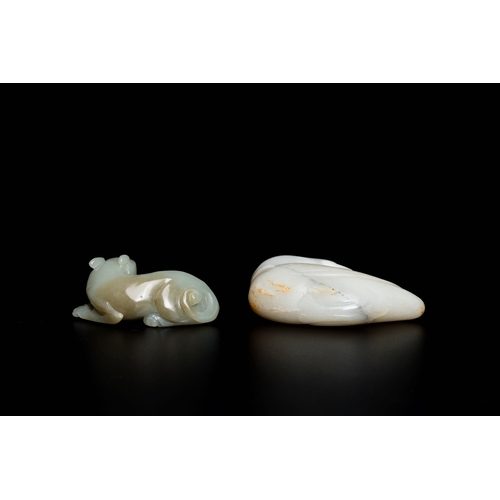 493 - Two Chinese white and celadon jade carvings of a goose and of a lion with cub, QingDescription:Dim.:... 