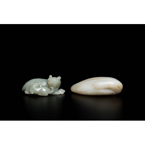 493 - Two Chinese white and celadon jade carvings of a goose and of a lion with cub, QingDescription:Dim.:... 