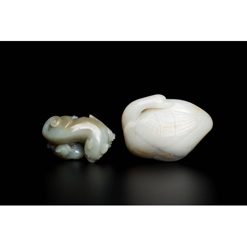 493 - Two Chinese white and celadon jade carvings of a goose and of a lion with cub, QingDescription:Dim.:... 