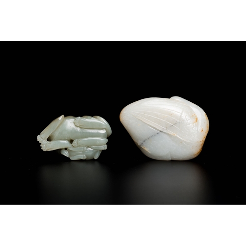 493 - Two Chinese white and celadon jade carvings of a goose and of a lion with cub, QingDescription:Dim.:... 