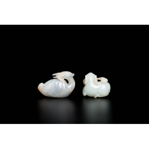 494 - Two Chinese white jade carvings of a mandarin duck and of a ram with his lamb, QingDescription:Dim.:... 