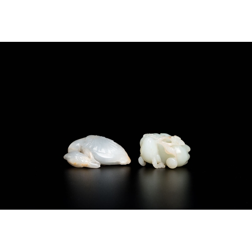 494 - Two Chinese white jade carvings of a mandarin duck and of a ram with his lamb, QingDescription:Dim.:... 