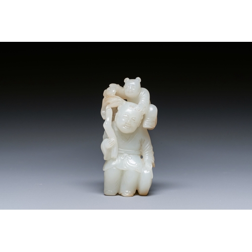 495 - A Chinese white and russet jade sculpture of two boys, QingDescription:H.: 7 cmCondition reports:Ple... 