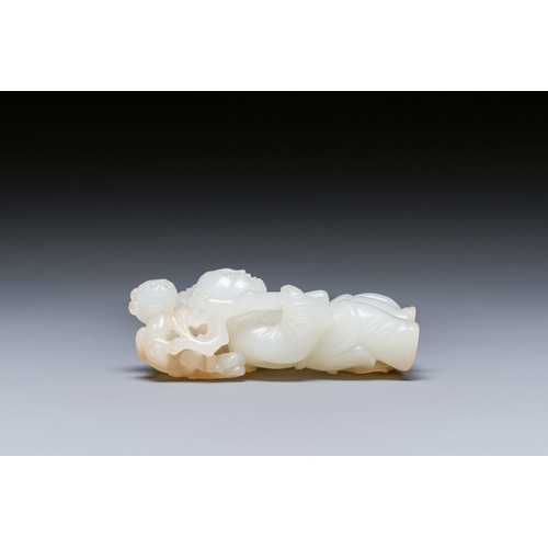 495 - A Chinese white and russet jade sculpture of two boys, QingDescription:H.: 7 cmCondition reports:Ple... 